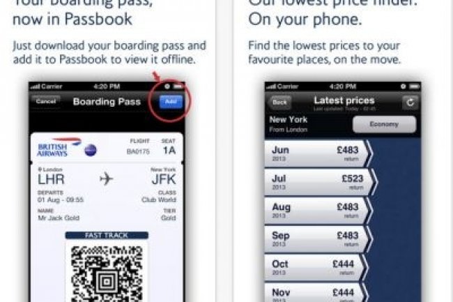 British Ariways a intégré Passbook d'Apple dans leur appli mobile.