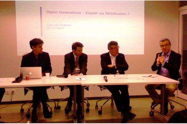 De droite à gauche, Christian Travier, de Laval Mayenne Technopole, Jean-Luc Beylat, de Bell Labs France, et Bernard Scherrer, d'EDF. Hors champ, Jean-Louis Liévin (cliquer sur l'image / Crédit : LMI)
