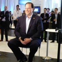 Marc Benioff, PDG de Salesforce.com, diteur de logiciels de gestion de la relation client (CRM), ce matin  Paris sur Salesforce1 World Tour. (crdit : LMI) Cliquer sur l'image.