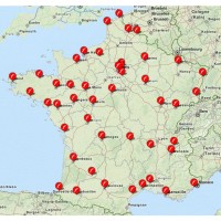 La carte des 46 implantations des boutiques de free en France. Crdit photo : D.R.