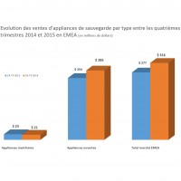 Evolution des ventes d'appliances de sauvegarde par type entre les quatrimes trimestres 2014 et 2015 en EMEA.