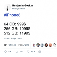 Trs bien inform le blogueur Benjamin Geskin distille depuis plusieurs mois des informations sur l'iPhone 8. (crdit : D.R.)