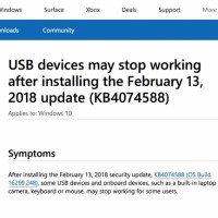 La semaine dernire, Microsoft a confirm que certaines priphriques USB pouvaient rencontrer des problmes aprs l'installation de la mise  jour cumulative de Win10 Fall Creators KB4074588. (Crdit : Microsoft)