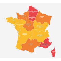 Carte des comportements de paiement des structures publiques et privées françaises en région au 2ème trimestre 2022. Source : Altares