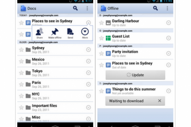 Google Docs pour Android consultable hors ligne