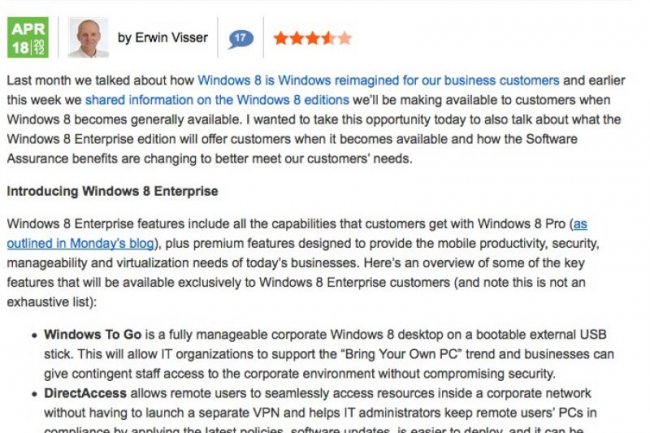 Microsoft détaille les spécificités de Windows 8 Enterprise