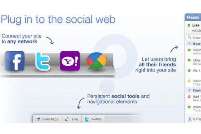A partir de la barre du service Meebo, l'utilisateur se connecte  Facebook, Twitter et  diverses messageries instantanes (crdit : D.R.)