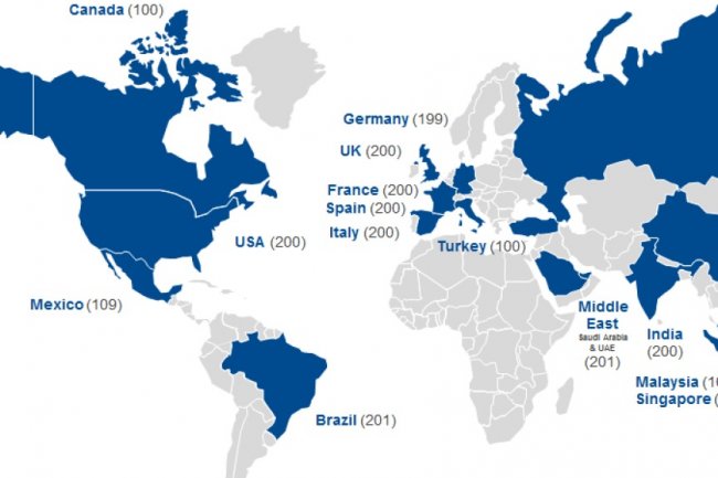 Les pays couverts par l'étude réalisée pour le compte de Kaspersky