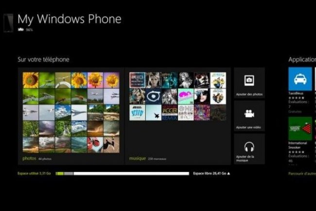 My Windows Phone affiche sous Windows 8 le contenu multimédia de son téléphone fonctionnant sous Windows Phone 8.