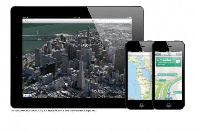 L'app de cartographie dcrie d'Apple sur iPad et iPhone tournant sous iOS 6.