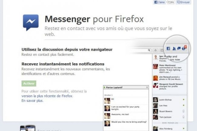 L'application Facebook Messenger pour Firefox est optionnelle et  tlcharger directement sur le rseau social.