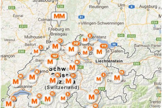 En Suisse, le spcialiste de la distribution de dtail Migros planifie chaque jour 2 000 mandats de transport vers 600 magasins. (source illustration : site Migros.ch)