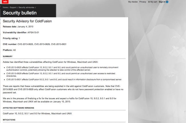 Adobe met en garde contre 3 failles exploitées dans ColdFusion