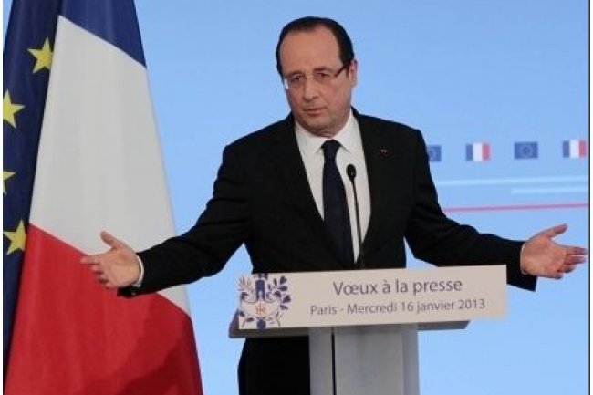 François Hollande a évoqué la taxe Google lors de ses voeux à la presse, le 16 janvier. (Présidence de la République – P. Segrette)