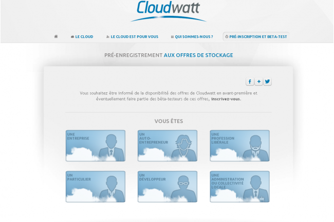 Cloudwatt propose de s'enregistrer pour être informé de la prochaine disponibilité de ses services.