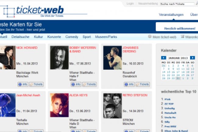 Le site de billetterie en ligne de la société allemande Ticket-Web que SAP vient de racheter. (cliquer sur l'image pour l'agrandir)