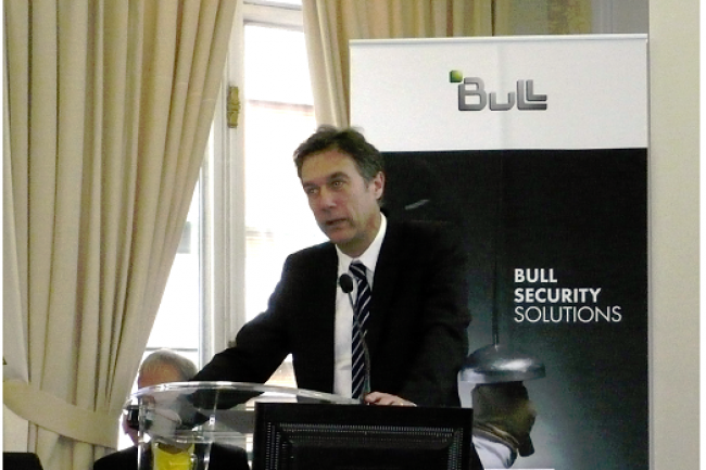 Philippe Vannier, PDG de Bull, lors de la présentation des résultats du groupe, le 14 février à Paris. (crédit : LMI)