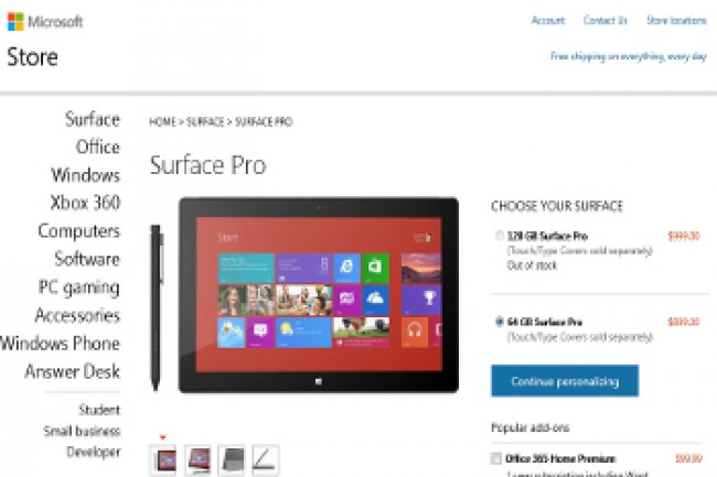 Rupture de stock de la Surface Pro 128 Go Crdit Photo: D.R