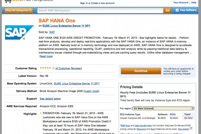Depuis l'automne 2012, AWS hberge le service SAP HANA One. HP semble vouloir aussi proposer HANA en mode SaaS.