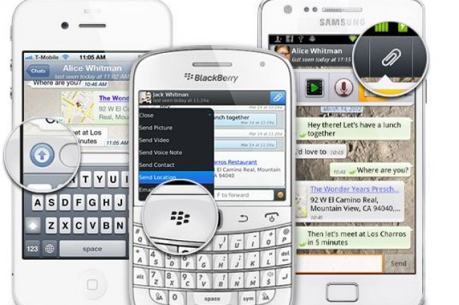 What'sApp compte des dizaine de millions d'utilisateurs sur Android, Blackberry, Windows Phone et iOS. Crdit: D.R