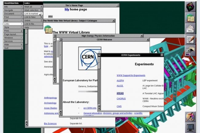 Capture d'cran du navigateur web NeXT original en 1993 (Source: CERN)
