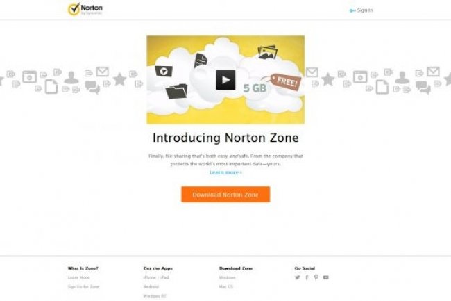Norton Zone propose une capacité de stockage gratuite de 5Go.