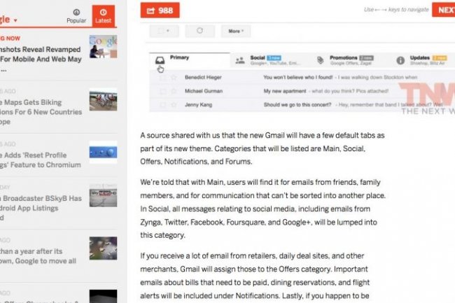 Une nouvelle boite de rception pour Gmail avec des onglets 