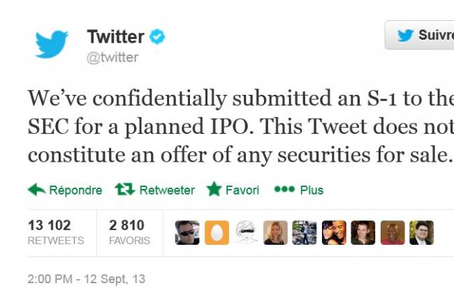 Twitter  a annonc son intention d'aller en bourse dans un tweet. Crdit: D.R