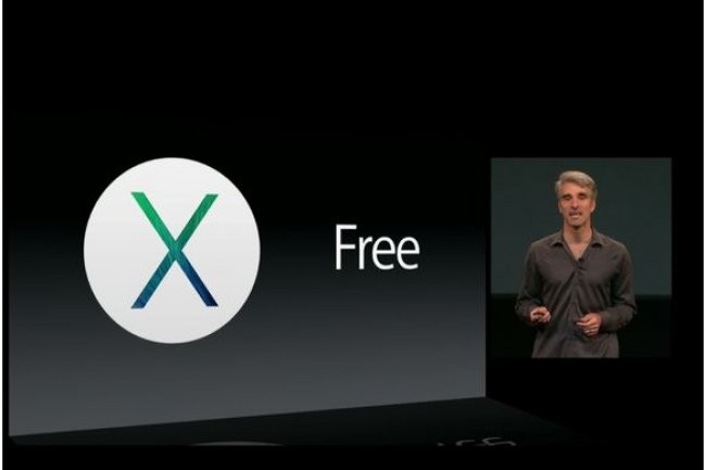 Craig Federighi, vice président senior du développement logiciel d'Apple, annonçant l'arrivée gratuite de Mavericks. (crédit : MacWorld)
