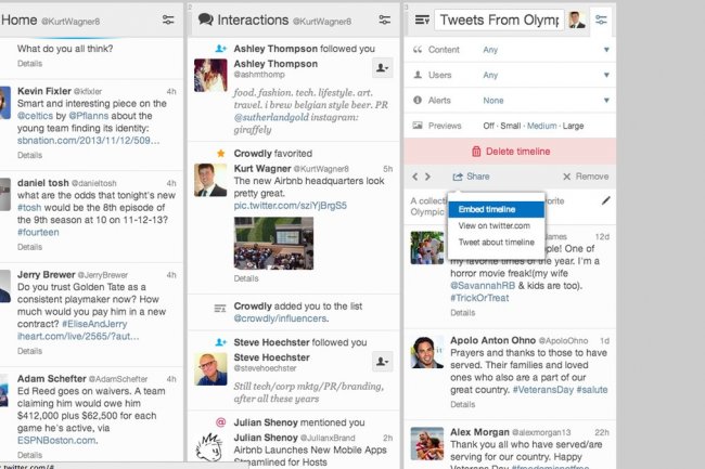 Un exemple de Timeline personnalise que les utilisateurs peuvent dornavant crer sur Tweetdeck.