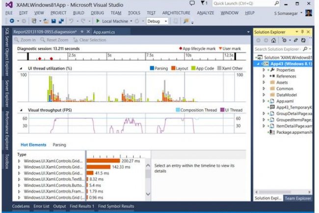 Parmi les nouveauts de Visual Studio 2013, des outils pour optimiser la consommation lectrique de l'application dveloppe. (cliquer sur l'image)