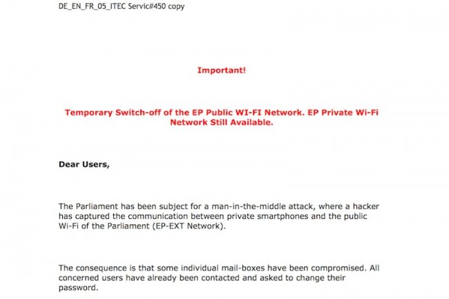 Si le rseau WiFi public du Parlement europne a t compromis, ce n'est pas le cas du WiFi priv.