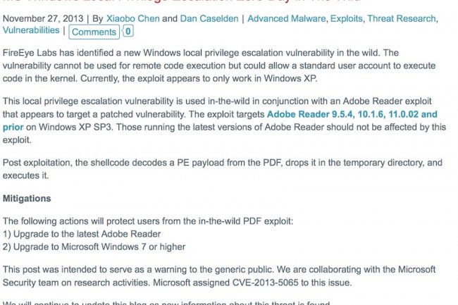 L'exploit cible les ordinateurs excutant d'anciennes versions d'Adobe Reader sous Windows XP Service Pack 3.