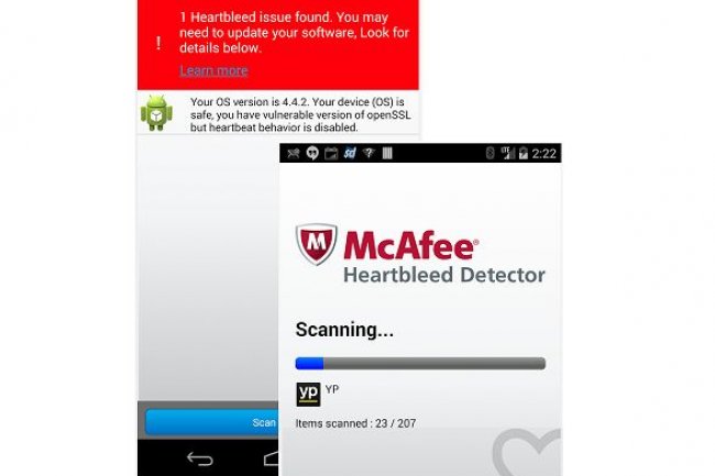 Gratuite, l'app Heartbleed Detector prvient l'utilisateur du terminal Android si son OS ou ses apps sont touchs par le bug Heartbleed. (crdit : D.R.)
