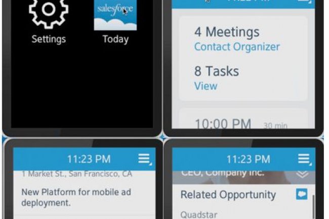 Avec son kit de dveloppement pour objets connects, Salesforce.com a fourni quelques exemples d'applications dont une cre pour la montre Galaxy Gear de Samsung. (Crdit : CIO)