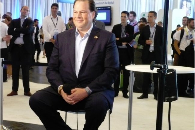 Marc Benioff, PDG de Salesforce.com, diteur de logiciels de gestion de la relation client (CRM), ce matin  Paris sur Salesforce1 World Tour. (crdit : LMI) Cliquer sur l'image.