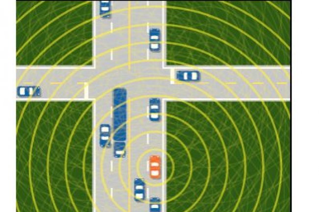 Aux Etats-Unis, la National Highway Traffic Safety Administration étudie une technologie de communication véhicule-à-véhicule qui permettrait d'assister les conducteurs par exemple à l'approche d'un carrefour sans visibilité. (crédit : NHTSA)