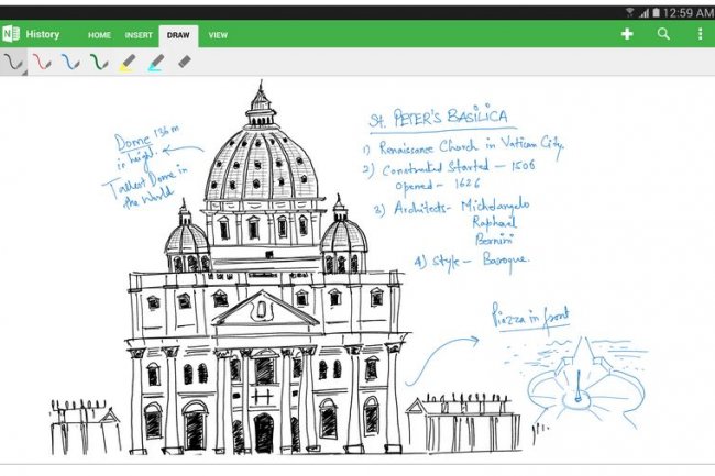 OneNote propose diverses fonctions pour personnaliser sa prise de notes sur tablettes Android. (crdit : Microsoft)