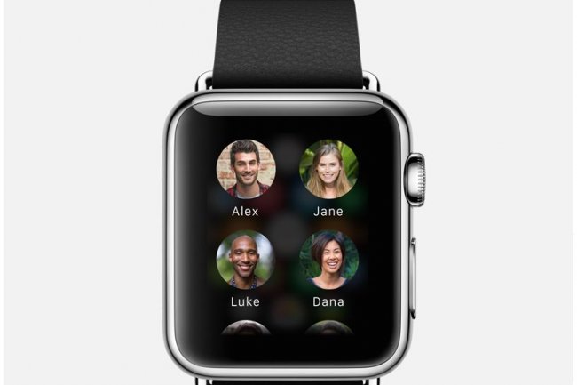 Sur l'écran de la montre connectée d'Apple apparaissent les photos des personnes appelées le plus fréquemment. On touche une icône et l'appel se lance. (crédit : Apple)