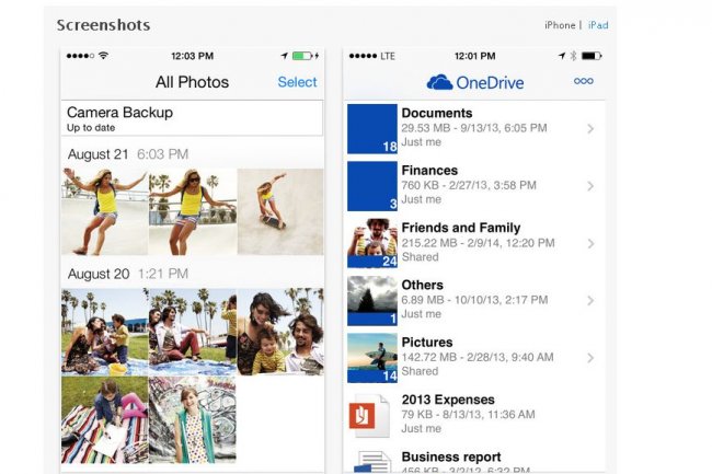 OneDrive, le service de stockage en ligne de Microsoft, proposait dj 15 Go de stockage gratuit + 3 Go pour les photos. Il vient d'y ajouter 12 Go, mais seulement jusqu' la fin du mois de septembre. (ci-dessus l'app pour iOS).