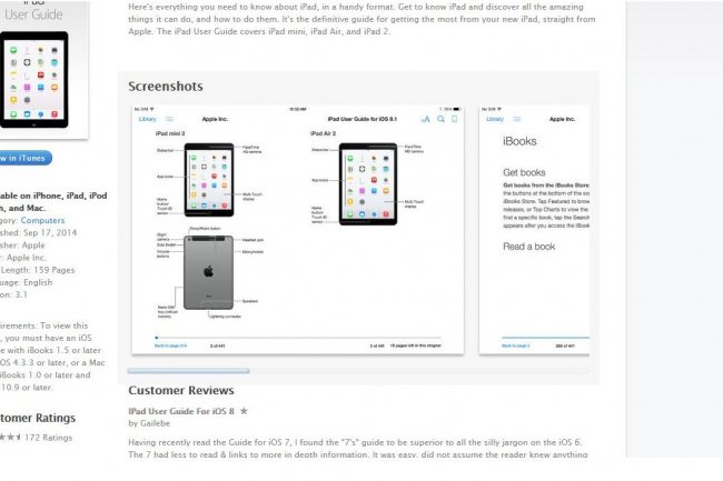 Une image montrant un iPad Mini 3 est temporairement apparue sur le guide d'utilisation de l'iPad pour iOS 8 (ci-dessus la capture d'cran).