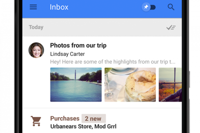 Google s'est engagé à ce que Inbox, son dernier client de messagerie, soit différent de Gmail.  Crédit: D.R