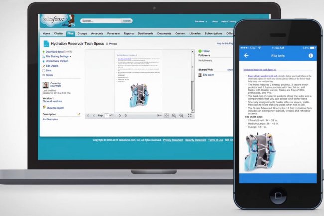 Avec Files Connect, les fichiers SharePoint sont indexs dans Salesforce et peuvent tre visualiss dans l'application de CRM, y compris depuis l'app mobile Salesforce1. (crdit : D.R.)