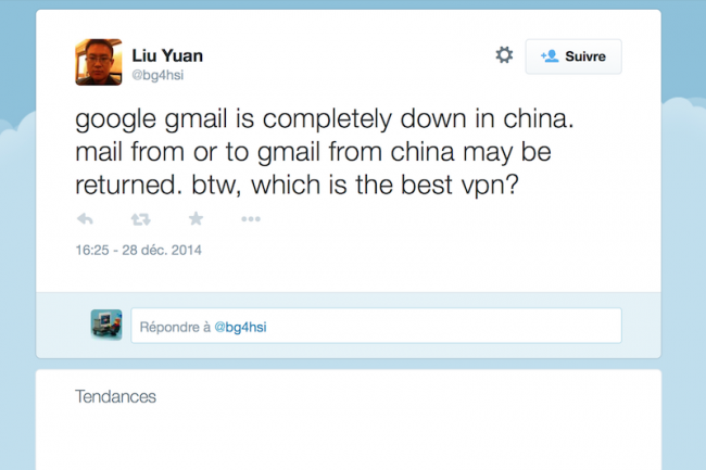 Des utilisateurs indiquent que le service Gmail est totalement bloqu en Chine.