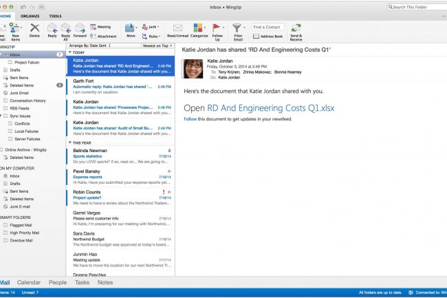Le prochain Outlook pour Mac ressemble beaucoup plus  la version Windows que son prdcesseur. (crdit : MacWorld)