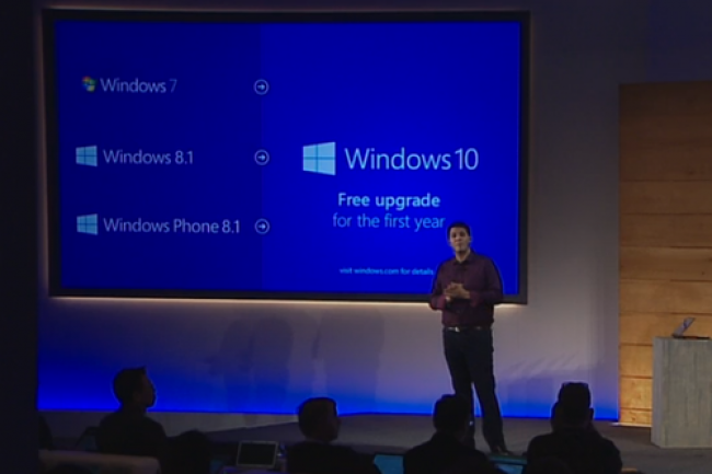 Terry Myerson de Microsoft durant la présentation de Windows 10 le 21 Janvier 2015.