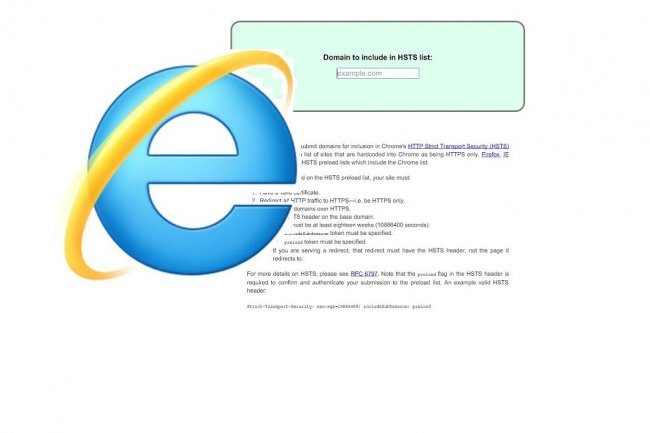 Le support HSTS d'Internet Explorer utilise la mme liste prcharge de sites web que Chromium. Les sites qui n'y figurent pas peuvent s'y enregistrer. (crdit : D.R.)