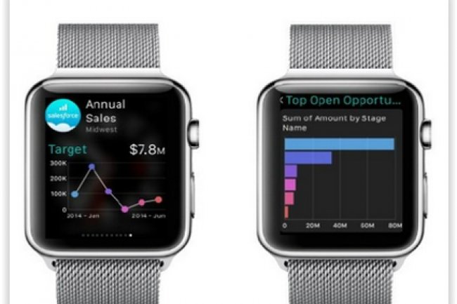 Les apps de Salesforce pour la Watch d'Apple fournisseurs des indicateurs de ventes utiles aux forces de ventes et aux décideurs. (crédit : D.R.)