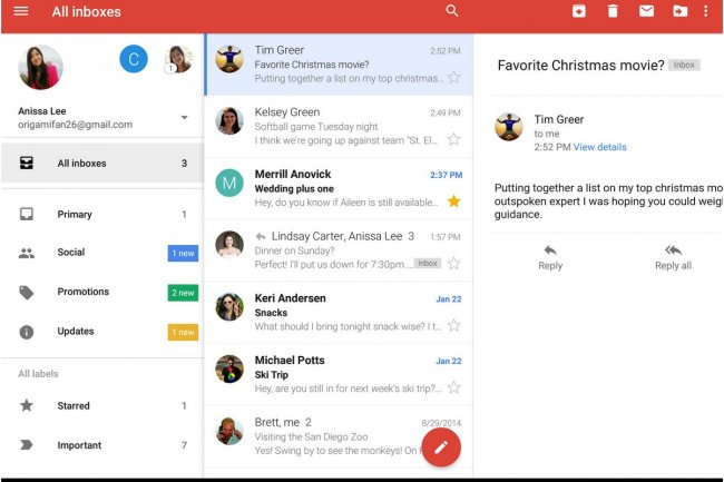 L'utilisateur de l'app Gmail pour Android peut maintenant gérer différents comptes mails à partir d'un seul endroit. (crédit : D.R.)