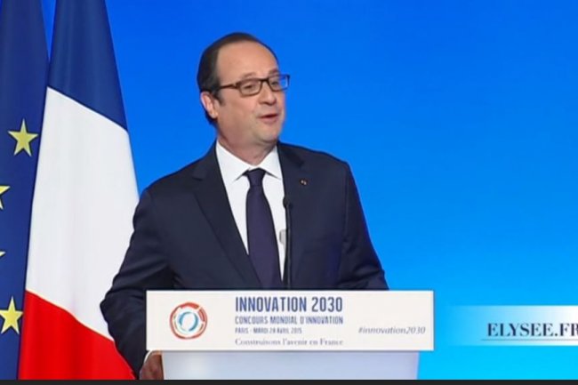 La prsident Franois Hollande a prononc un discours de clture en lhonneur des laurats des Concours mondiaux de linnovation 2030  lElyse. Crdit : D.R